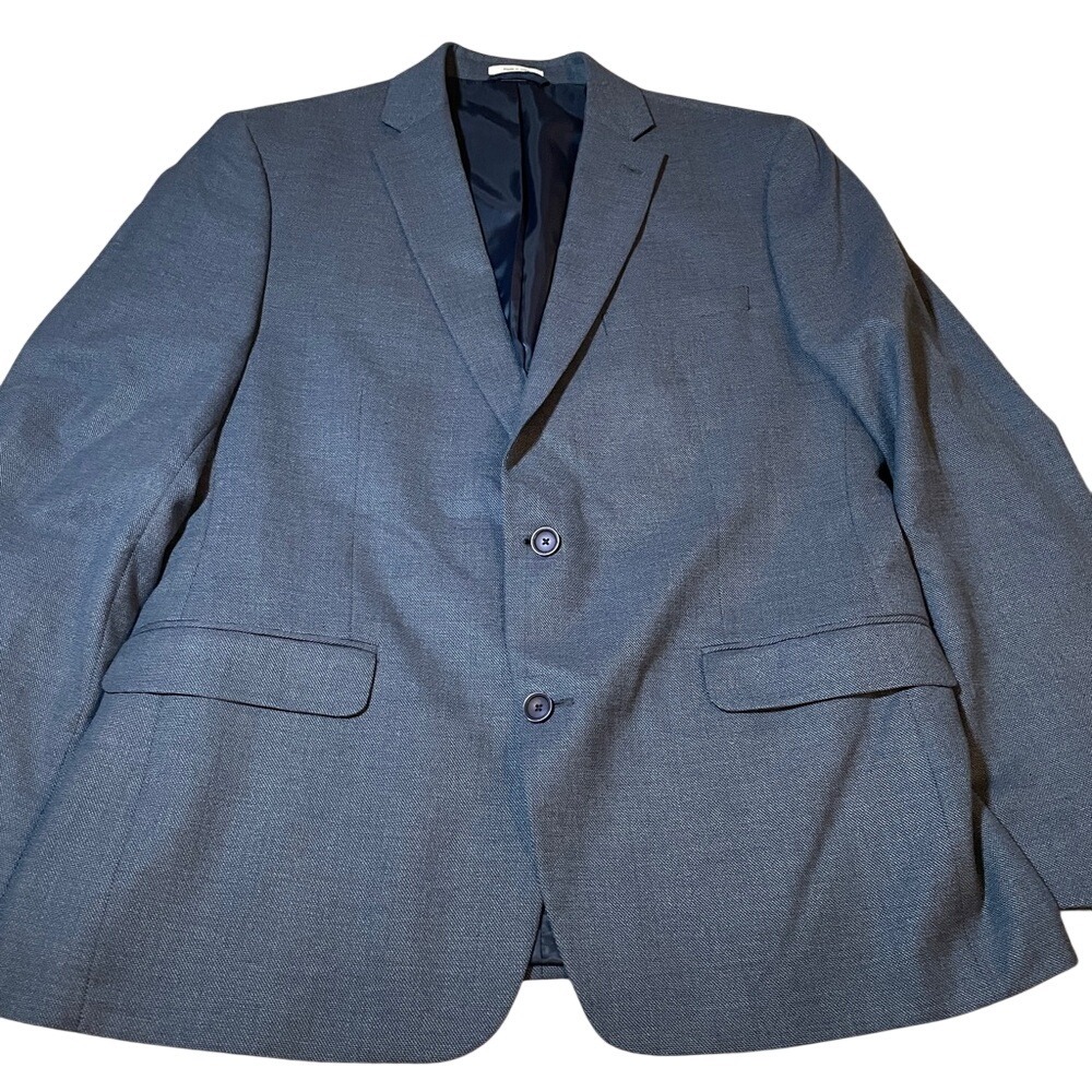 Bar III Mens Slim Fit Blazer Blue Gray Textured Two Button Sport Coat